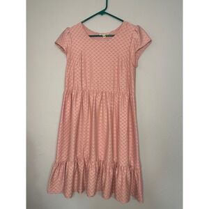 52seven Pink Diamond Pattern Dress Ruffle‎ Hem Short Sleeve Small